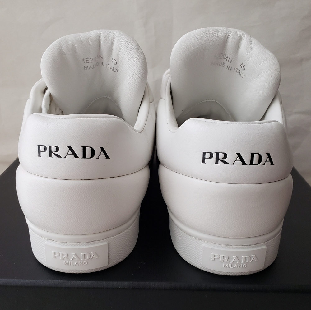 Prada Triangle Logo Padded Sneakers White Leather New - Picture 9 of 16